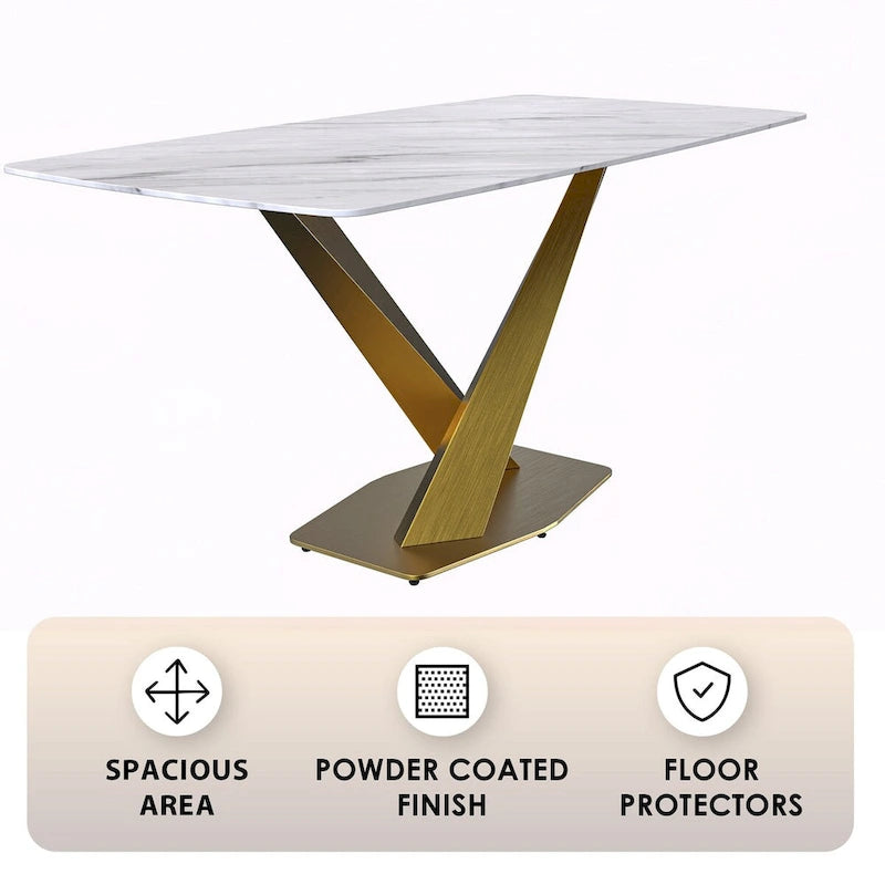 Table de salle à manger avec plateau rectangulaire et piétement en acier inoxydable