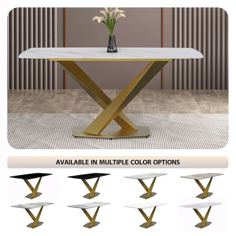 Table de salle à manger avec plateau rectangulaire et piétement en acier inoxydable