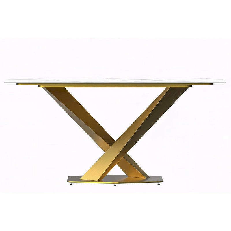 Table de salle à manger avec plateau rectangulaire et piétement en acier inoxydable
