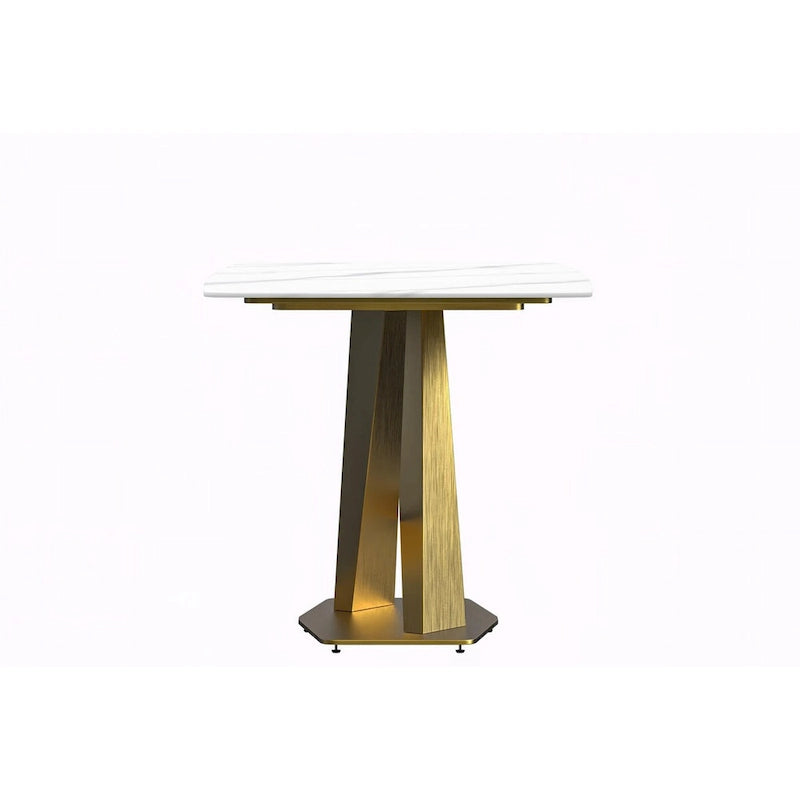 Table de salle à manger avec plateau rectangulaire et piétement en acier inoxydable