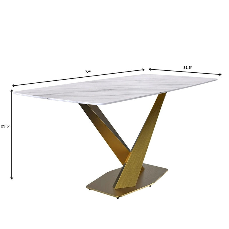 Table de salle à manger avec plateau rectangulaire et piétement en acier inoxydable