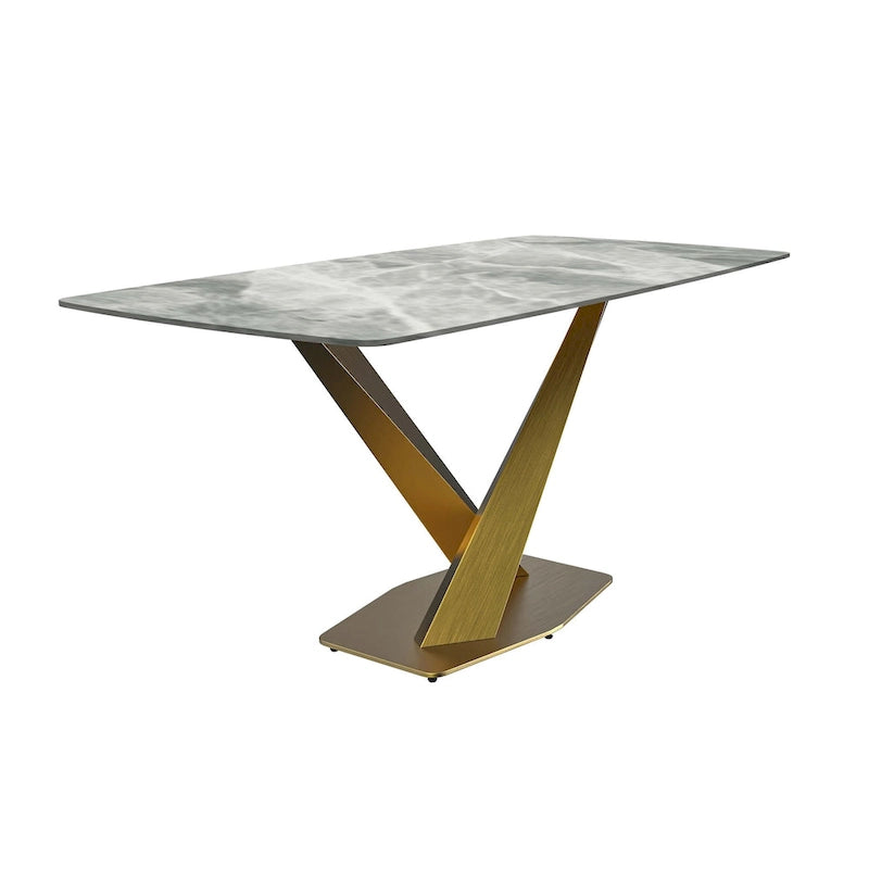 Table de salle à manger avec plateau rectangulaire et piétement en acier inoxydable