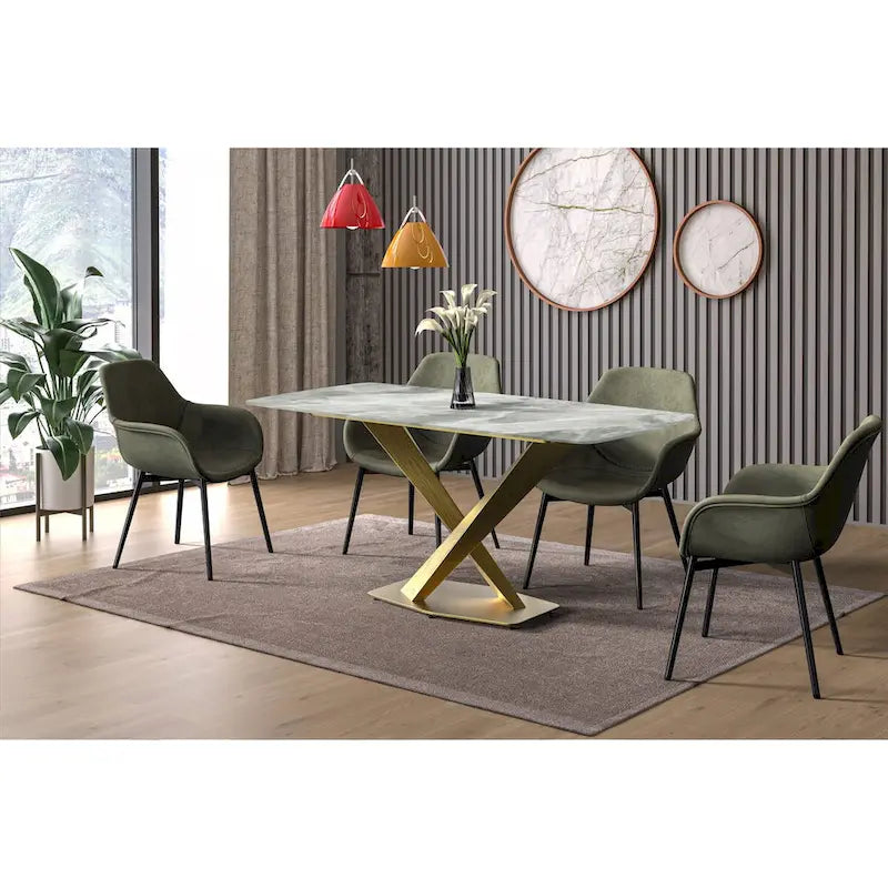 Table de salle à manger avec plateau rectangulaire et piétement en acier inoxydable