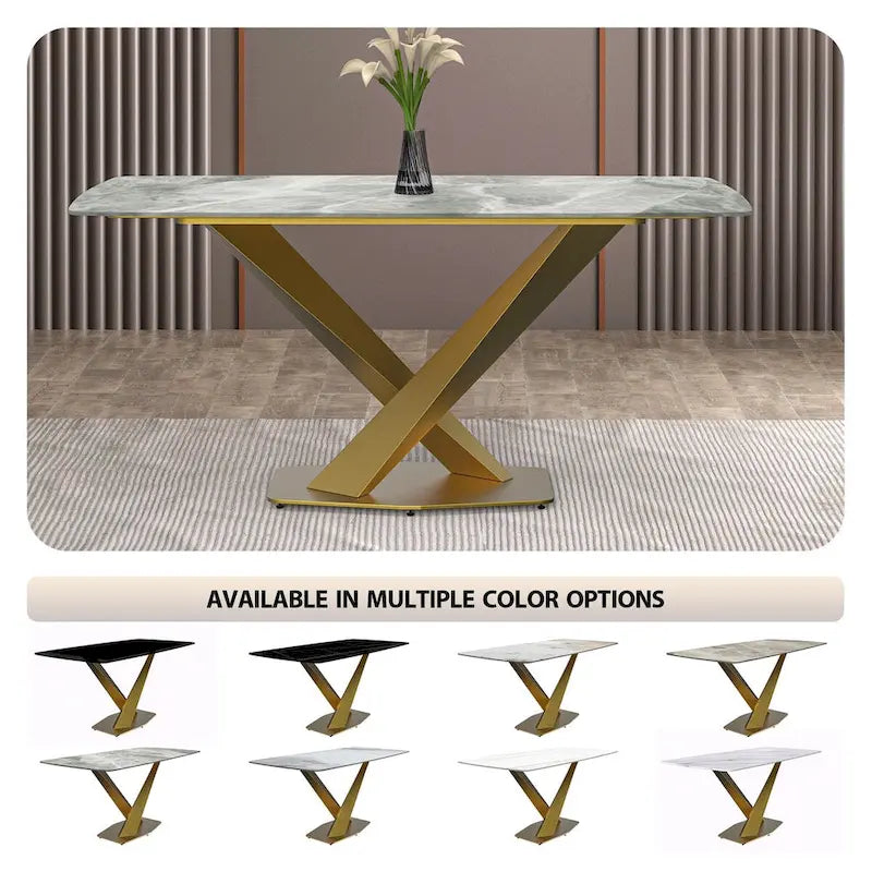 Table de salle à manger avec plateau rectangulaire et piétement en acier inoxydable