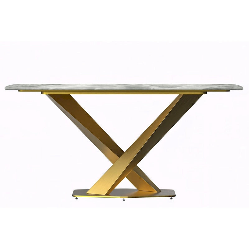 Table de salle à manger avec plateau rectangulaire et piétement en acier inoxydable