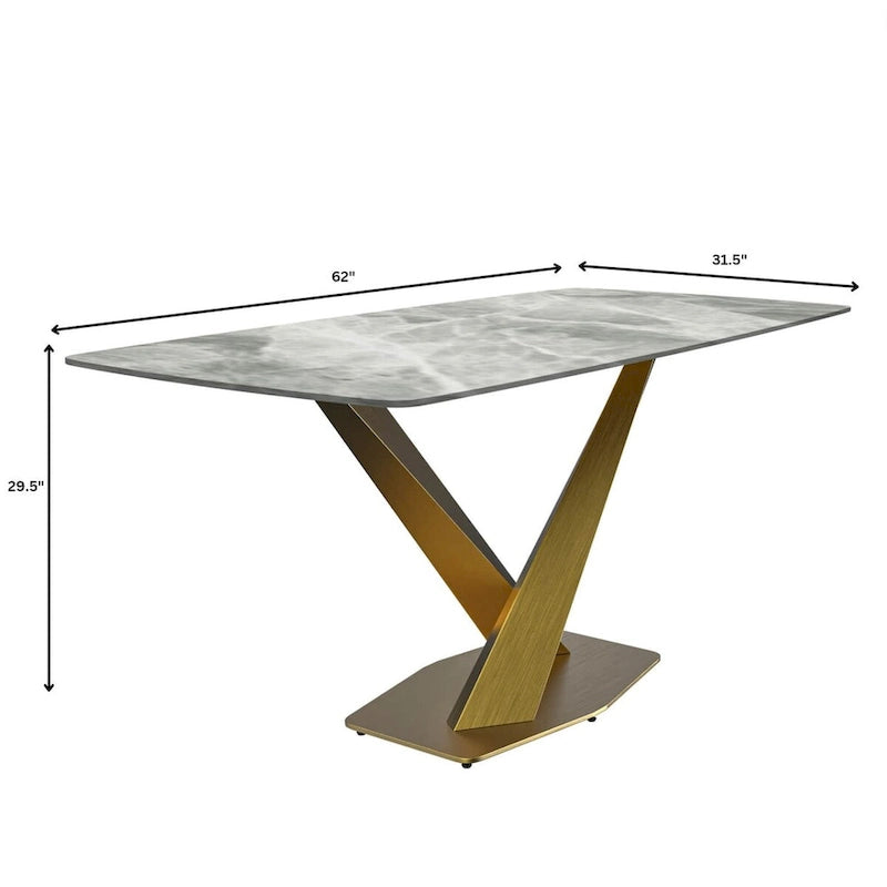 Table de salle à manger avec plateau rectangulaire et piétement en acier inoxydable