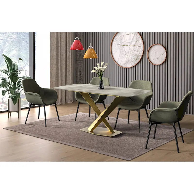 Table de salle à manger avec plateau rectangulaire et piétement en acier inoxydable