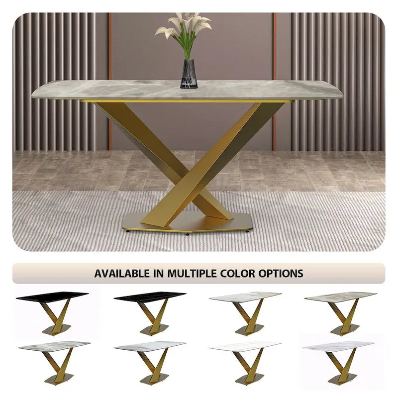 Table de salle à manger avec plateau rectangulaire et piétement en acier inoxydable