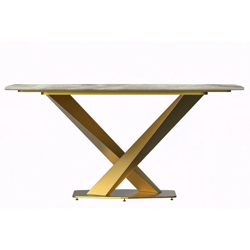Table de salle à manger avec plateau rectangulaire et piétement en acier inoxydable