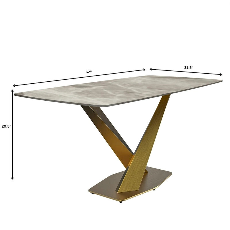 Table de salle à manger avec plateau rectangulaire et piétement en acier inoxydable