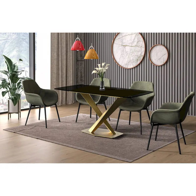 Table de salle à manger avec plateau rectangulaire et piétement en acier inoxydable