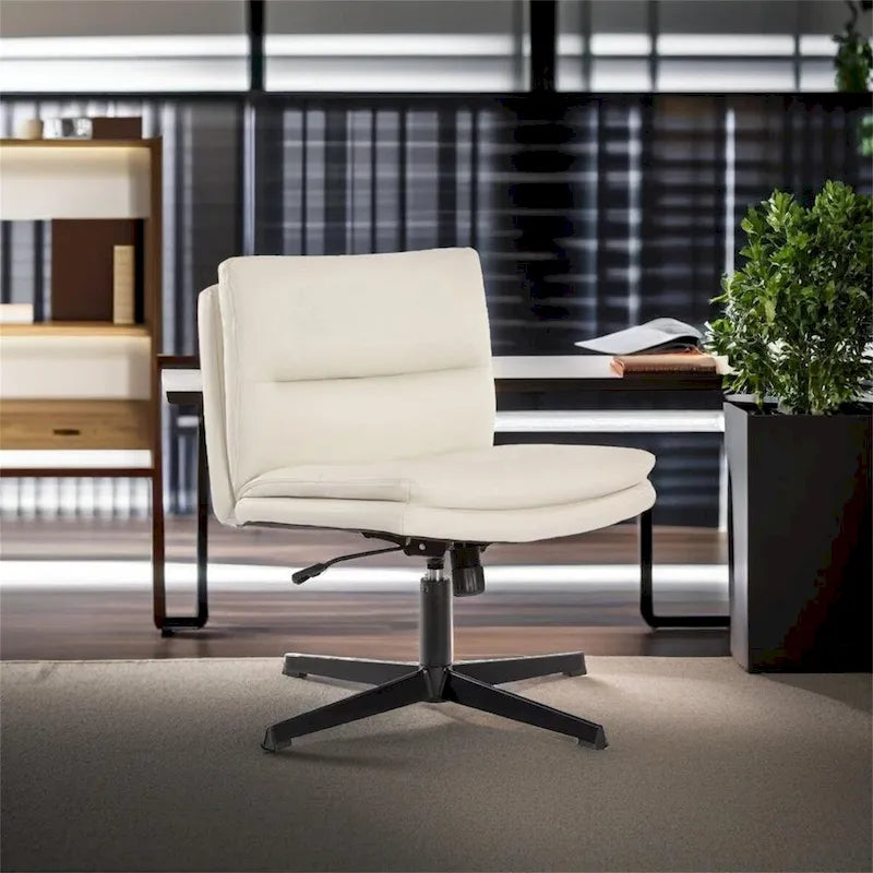 PU Leather Armless Office Desk Chair No Wheels