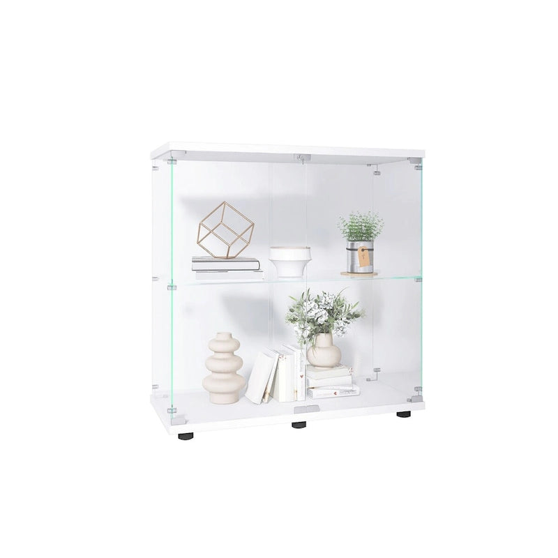 Vitrine en verre à deux portes avec 2 étagères, présentoir de rangement sur pied, élégante vitrine pour objets de collection, décoration, livres dans le salon et le bureau