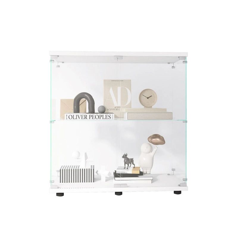 Vitrine en verre à deux portes avec 2 étagères, présentoir de rangement sur pied, élégante vitrine pour objets de collection, décoration, livres dans le salon et le bureau