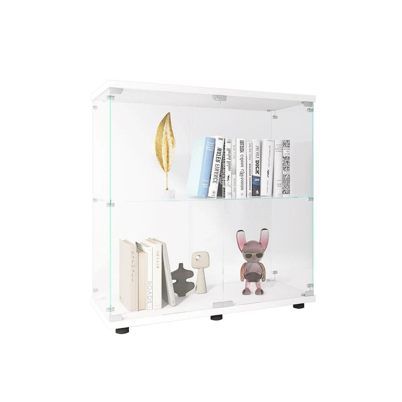 Vitrine en verre à deux portes avec 2 étagères, présentoir de rangement sur pied, élégante vitrine pour objets de collection, décoration, livres dans le salon et le bureau