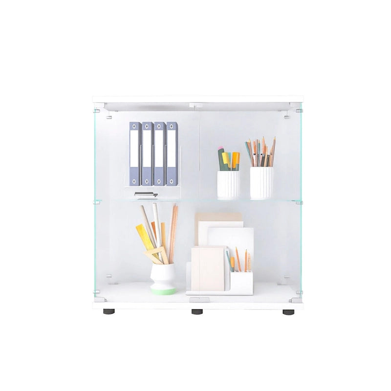 Vitrine en verre à deux portes avec 2 étagères, présentoir de rangement sur pied, élégante vitrine pour objets de collection, décoration, livres dans le salon et le bureau