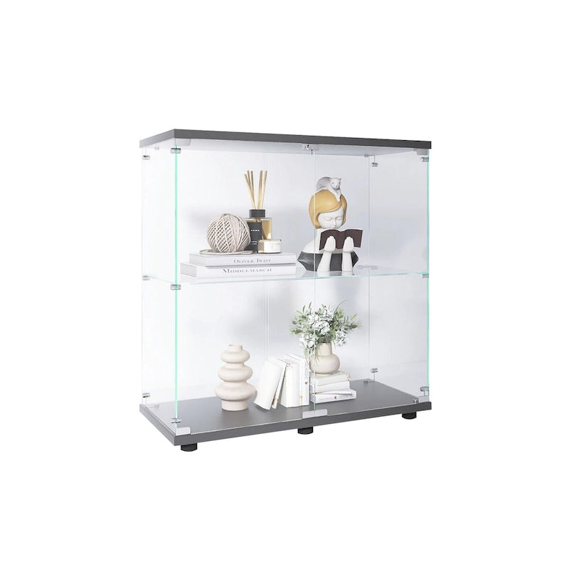 Vitrine en verre à deux portes avec 2 étagères, présentoir de rangement sur pied, élégante vitrine pour objets de collection, décoration, livres dans le salon et le bureau