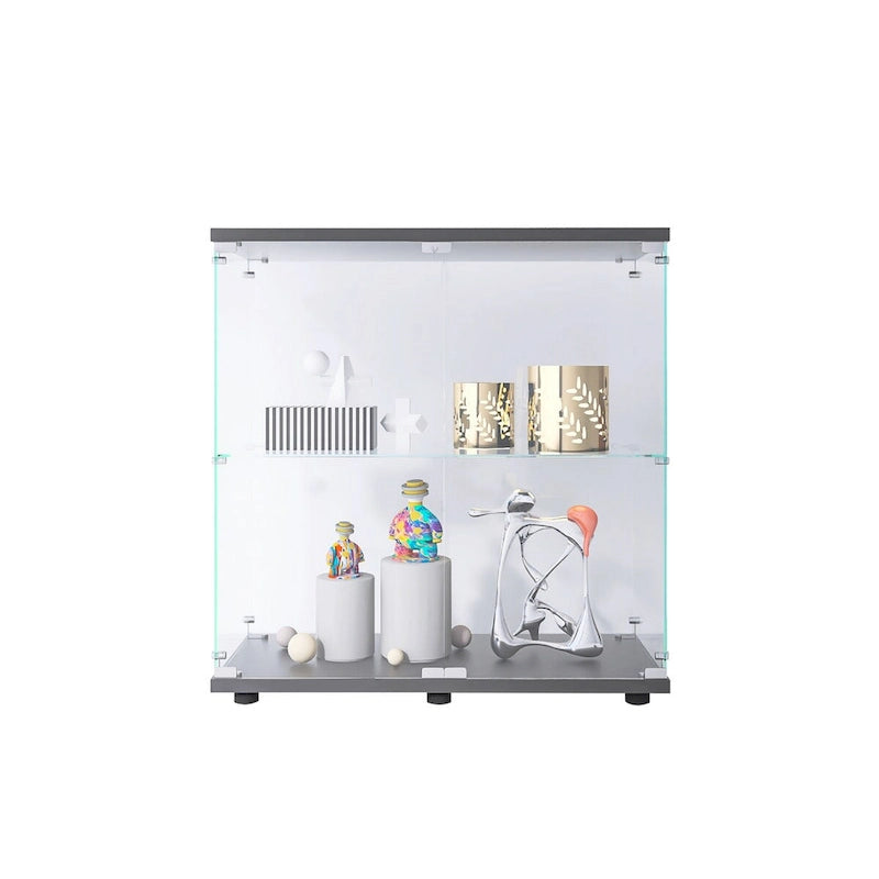Vitrine en verre à deux portes avec 2 étagères, présentoir de rangement sur pied, élégante vitrine pour objets de collection, décoration, livres dans le salon et le bureau