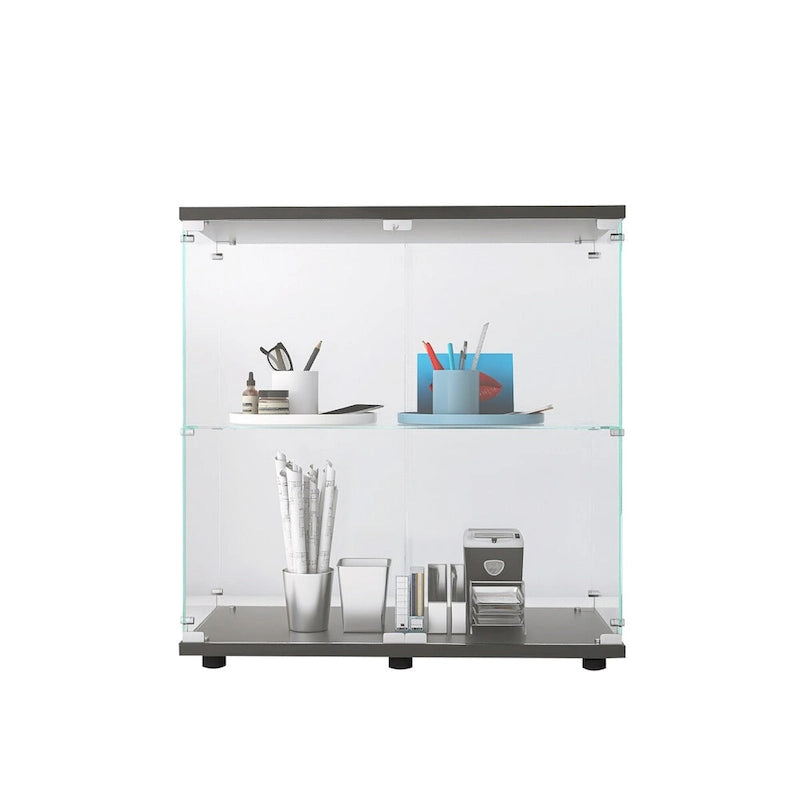 Vitrine en verre à deux portes avec 2 étagères, présentoir de rangement sur pied, élégante vitrine pour objets de collection, décoration, livres dans le salon et le bureau