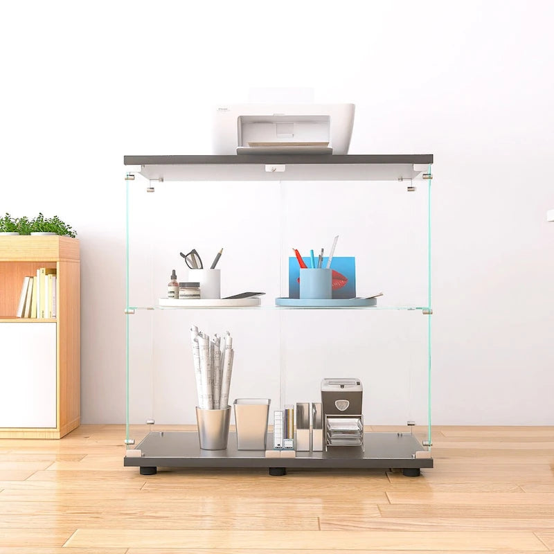 Vitrine en verre à deux portes avec 2 étagères, présentoir de rangement sur pied, élégante vitrine pour objets de collection, décoration, livres dans le salon et le bureau