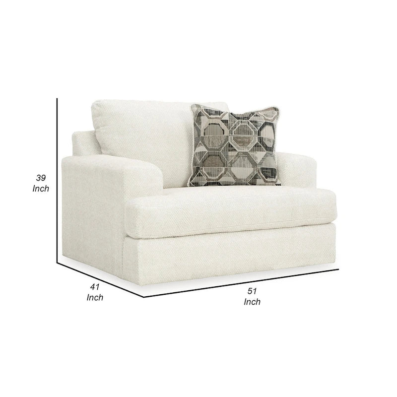 Fauteuil d'accent de 51 pouces, 1 coussin, siège surdimensionné lâche, polyester blanc