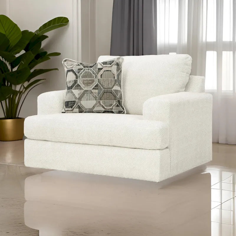 Fauteuil d'accent de 51 pouces, 1 coussin, siège surdimensionné lâche, polyester blanc