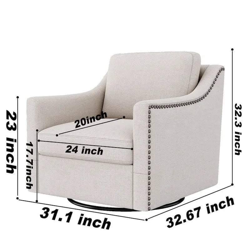 Fauteuil pivotant à 360 degrés au design ergonomique avec finition en clous de laiton, blanc